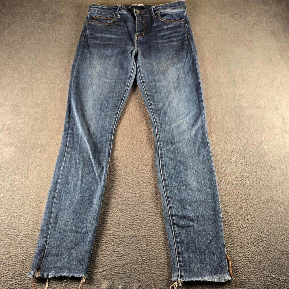 Sam Edelman The Kitten Mid Rise Skinny Ankle Jeans Blue Frayed Hem Size 27